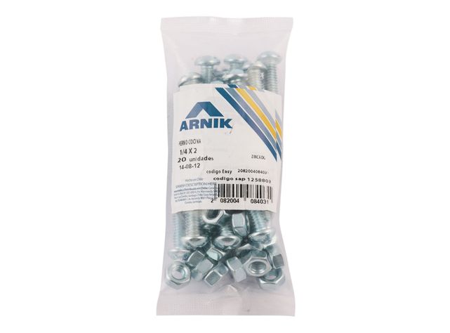 Perno cocina con tuerca 1/4x2'' zincado 20 unidades Arnik-1