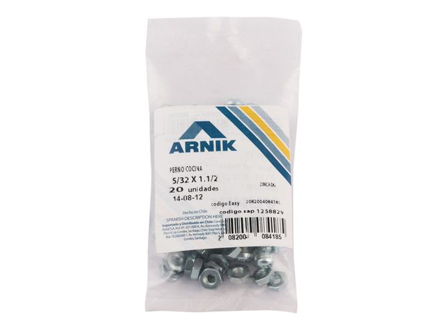 Perno cocina con tuerca 5/32x1 1/2'' zincado 20 unidades Arnik-1
