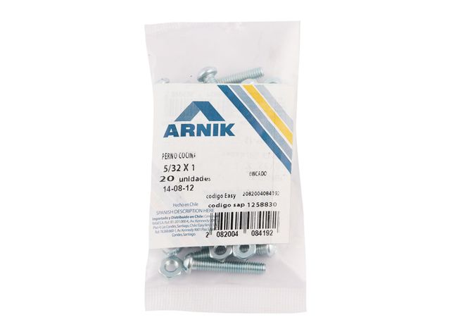 Perno cocina con tuerca 5/32x1'' zincado 20 unidades Arnik-1