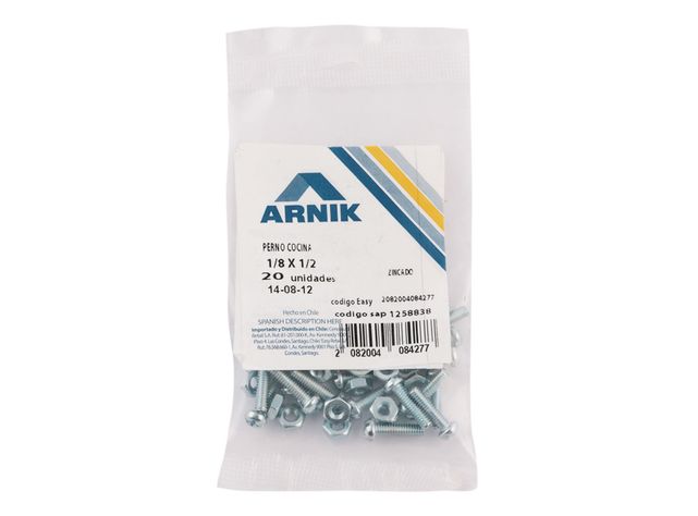 Perno cocina con tuerca 1/8x1/2'' zincado 20 unidades Arnik-1