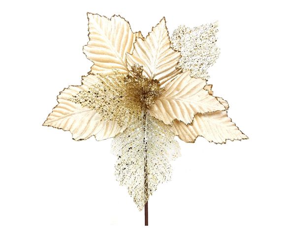 Flor navideña 33 cm Ponsettia mixta gold-0