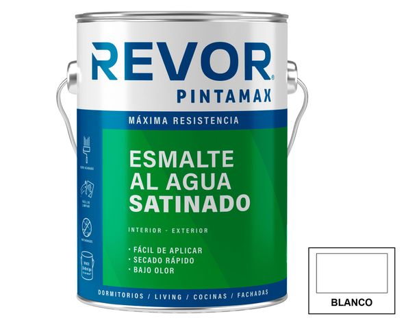 Esmalte al agua 1 galón Pintamax blanco satín Revor.-0