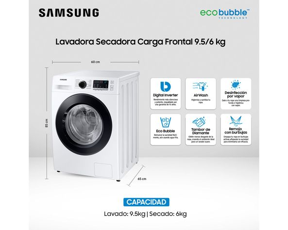 Lavadora secadora carga frontal 9.5/6 kg WD95T4046CE/ZS blanco-5