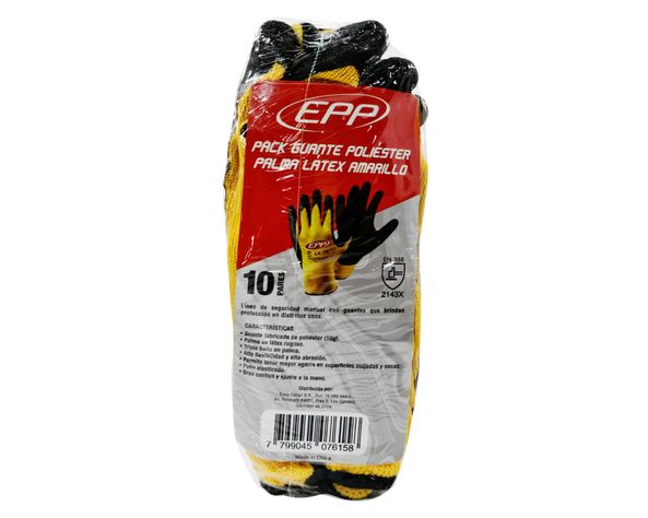 Guante poliéster/látex amarillo/negro 10 pares EPP-0