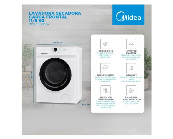 Lavadora secadora 11/8 kg carga frontal MF100D110B/W Midea-5