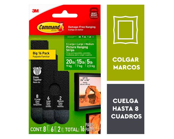 Tiras para colgar cuadros Rocky 16 pares negro-1