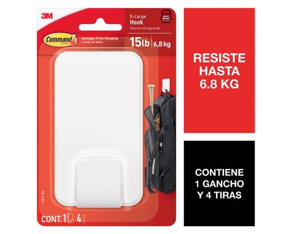 Gancho resiste 6.8 kg + 4 tiras adhesivas-1