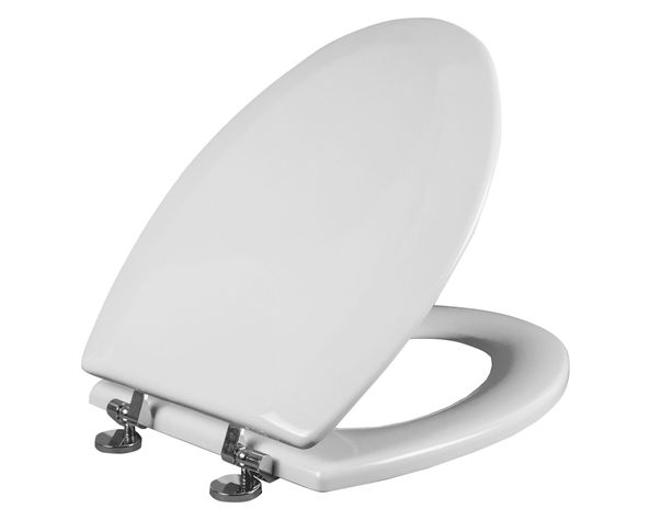 Asiento WC elongado blanco bisagras cromadas-1