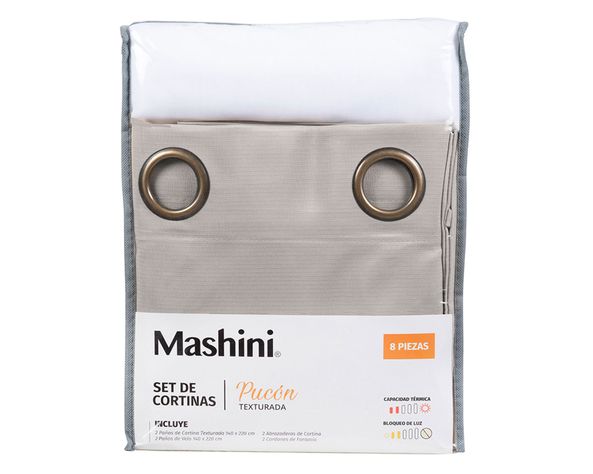 Set cortina Pucón texturada 140x220 cm gris-1