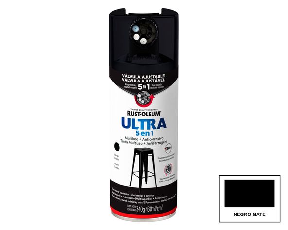 Pintura spray 340 g Ultra 5 en 1 negro mate-0