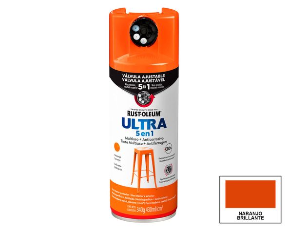 Pintura spray 340 g Ultra 5 en 1 naranjo brillante-0