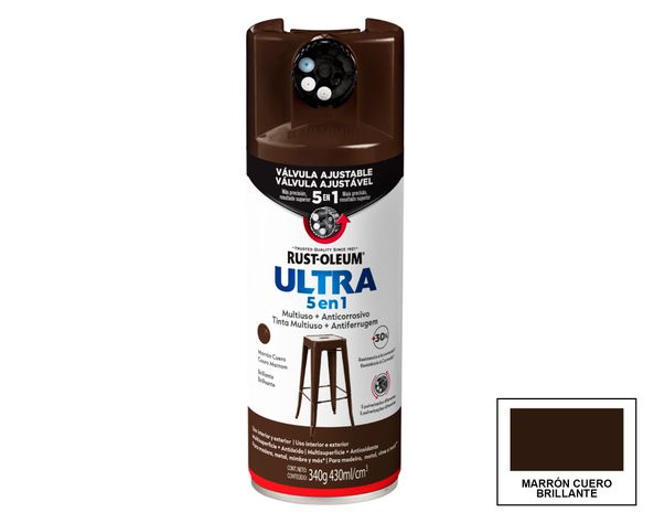 Pintura spray 340 g Ultra 5 en 1 marrón cuero brillante-0
