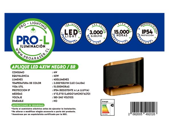 Aplique LED 1W 4L luz cálida negro/bronce-1