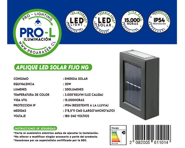 Aplique LED solar 2L luz cálida negro-1