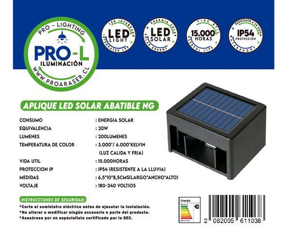 Aplique LED solar 2L abatible negro-1