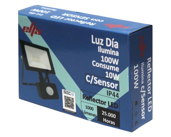 Reflector LED con sensor 10W 11 cm luz fría negro-1
