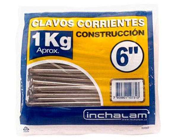 Clavo corriente 6'' acero bolsa 1 kilo Inchalam-1