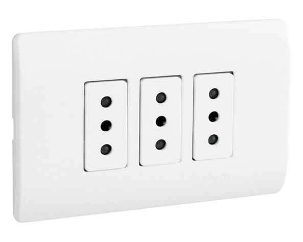 Placa armada tomacorriente triple 10A 2P+T Génesis blanco Schneider-1