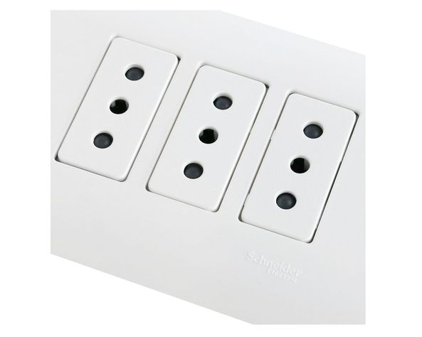 Placa armada tomacorriente triple 10A 2P+T Génesis blanco Schneider-3