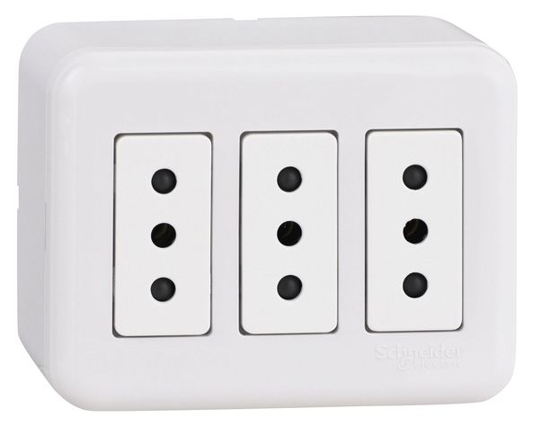 Casquete tomacorriente triple 10A 2P+T Génesis blanco Schneider-1