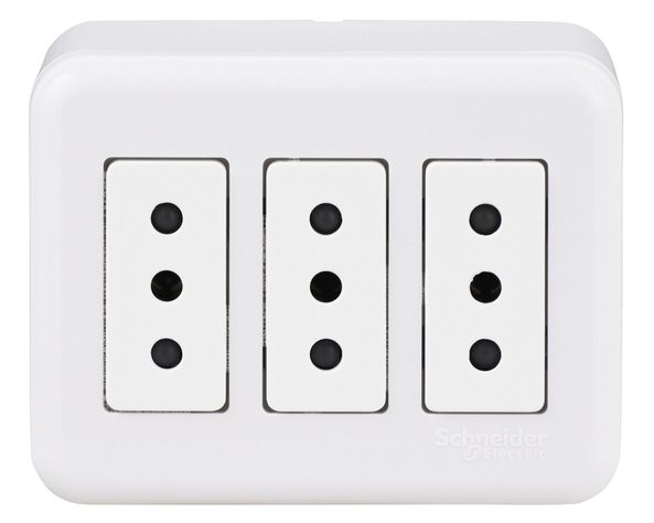 Casquete tomacorriente triple 10A 2P+T Génesis blanco Schneider-0