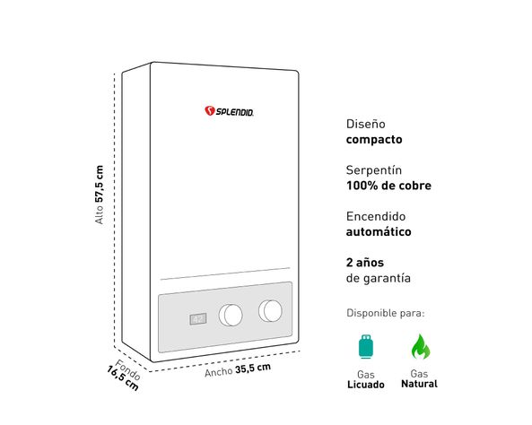 Calefont tiro forzado 13 litros gas natural Master Splendid-5