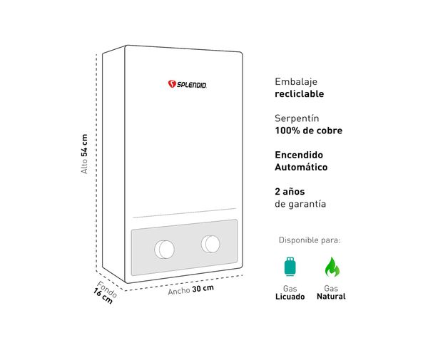 Calefont ionizado tiro natural 8 litros gas licuado Master Splendid-5