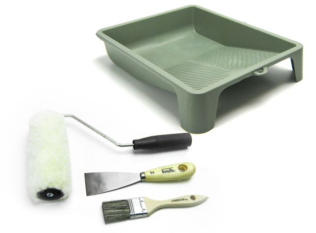 Set pintura rodillo + brocha + espátula + bandeja Estampa-0