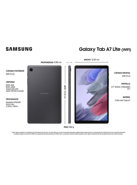 Tablet Samsung Galaxy Tab A7 Lite 8.7" 64 GB Gray WiFi-3