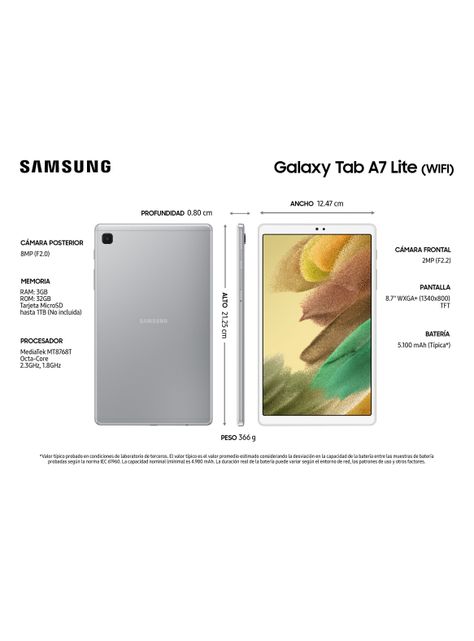 Tablet Galaxy Tab A7 Lite 8.7" 32GB Silver WiFi-3