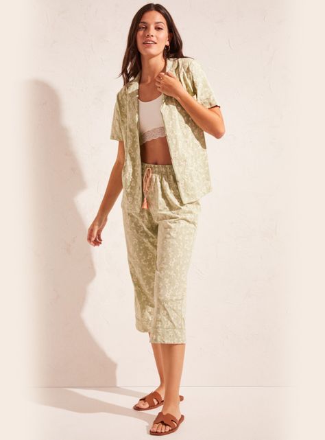 Pijama Camisero 100% Algodón Flores Verde-3