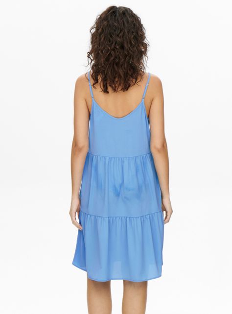 Vestido Azul Corto con Volados-1