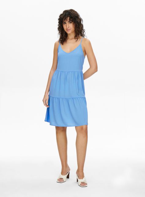 Vestido Azul Corto con Volados-2