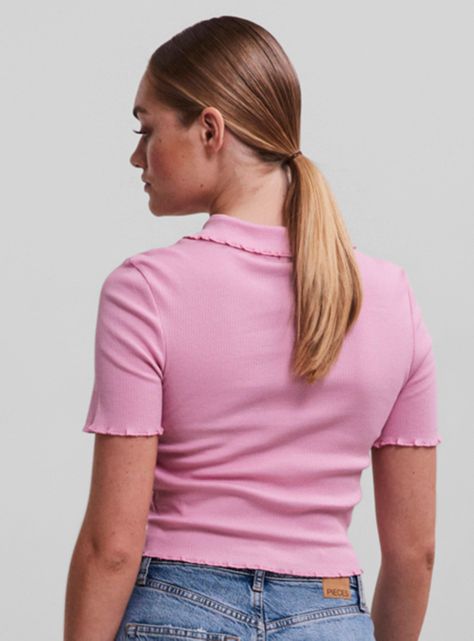 Top Manga Corta Liso con Cuello Camisa-1
