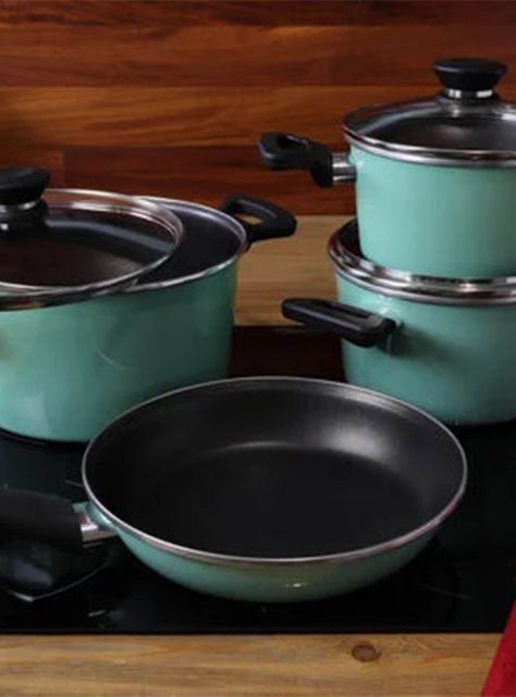 Batería de Cocina 7 Piezas Menta Acero Inoxidable-1