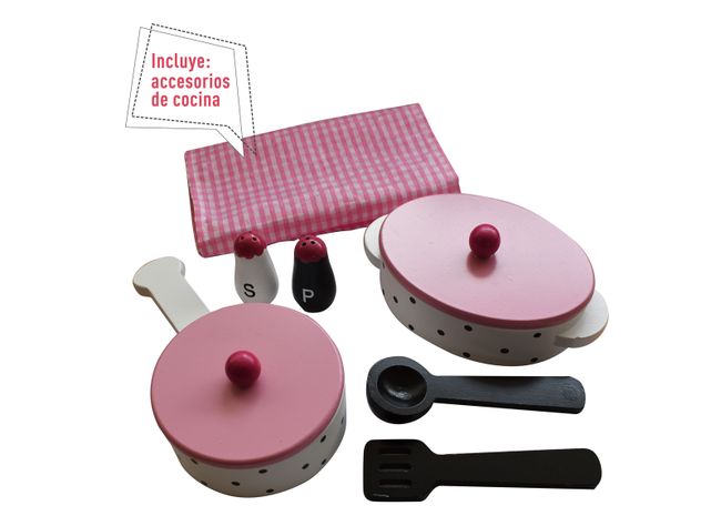 Juguete Mini Hogar Cocina Madera Rosada con Accesorios-2