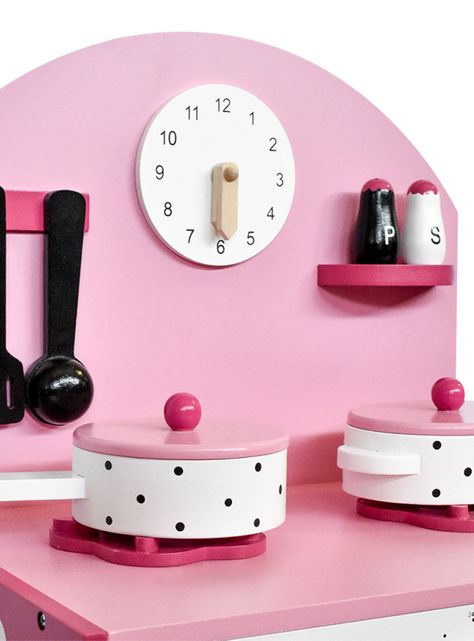 Juguete Mini Hogar Cocina Madera Rosada con Accesorios-3
