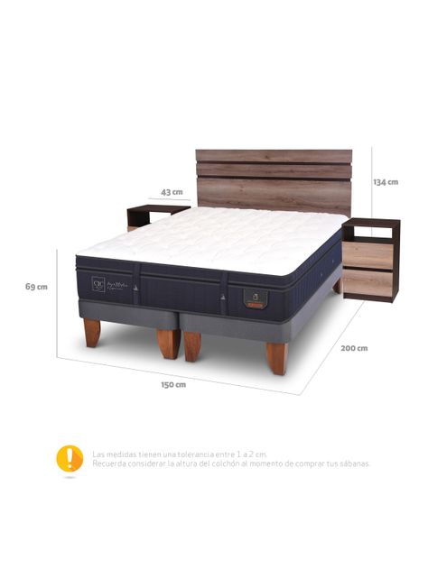 Cama Europea Super Premium 2 Plazas Base Dividida Set Ares + Set Muebles-1