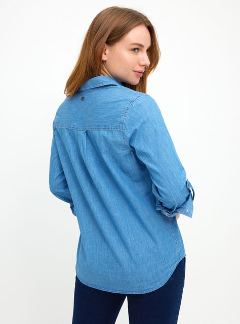 Blusa Denim con Botón Manga Larga-1