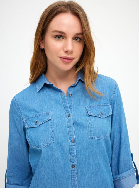 Blusa Denim con Botón Manga Larga-2