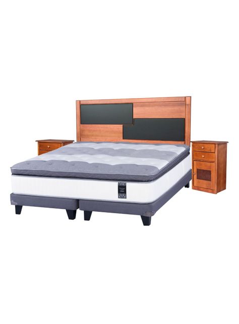 Cama Europea Grafito Titanium New 2 Plazas Box Base Dividida + Set Colonia-0
