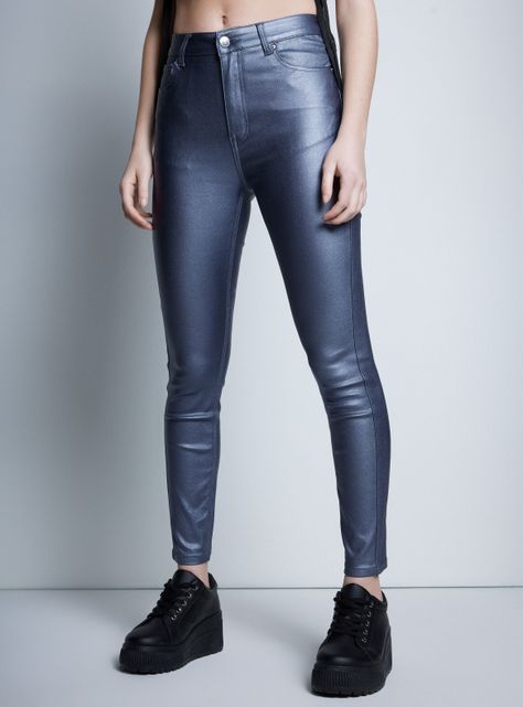 Jeans Skinny Efecto Piel Metalizado-0