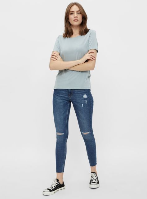 Jeans Skinny Azul con Roturas-3