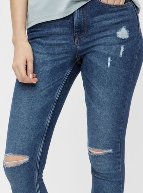 Jeans Skinny Azul con Roturas-2