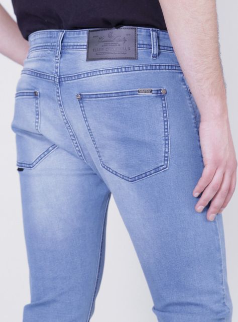Jeans Ellus Slim Fit Tiro Medio Celeste-2