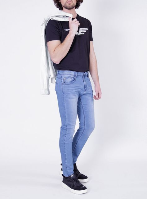 Jeans Ellus Slim Fit Tiro Medio Celeste-3