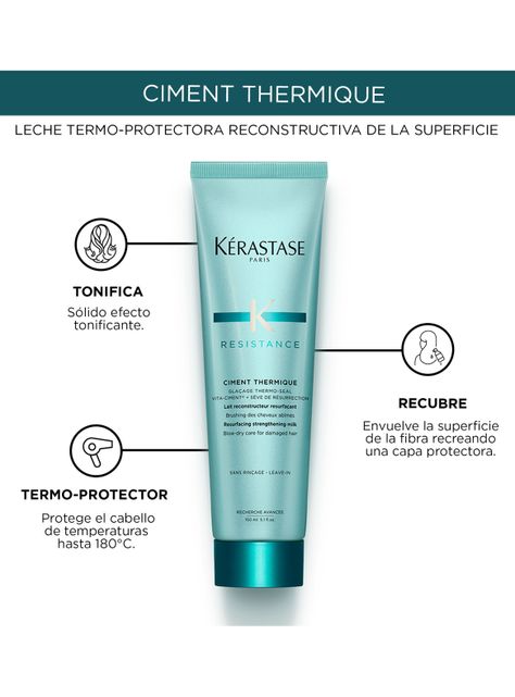 Crema Termo-Protectora Reconstrucción Cabello Frágil y Debilitado Ciment Thermique Resistance 150ml-3