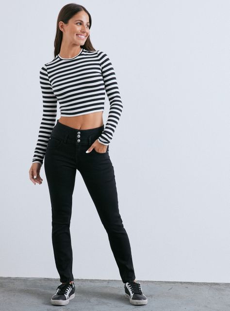 Jeans Skinny Tiro Alto Tres Botones Push UP-4