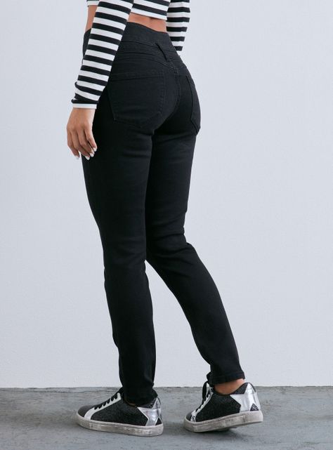 Jeans Skinny Tiro Alto Tres Botones Push UP-1