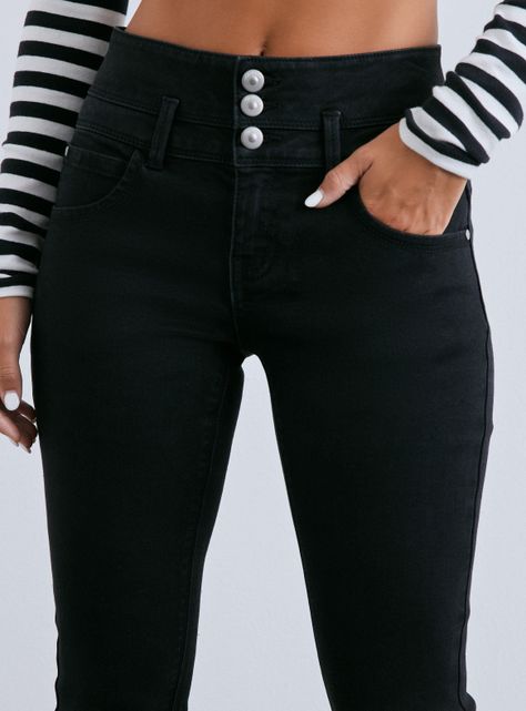 Jeans Skinny Tiro Alto Tres Botones Push UP-2